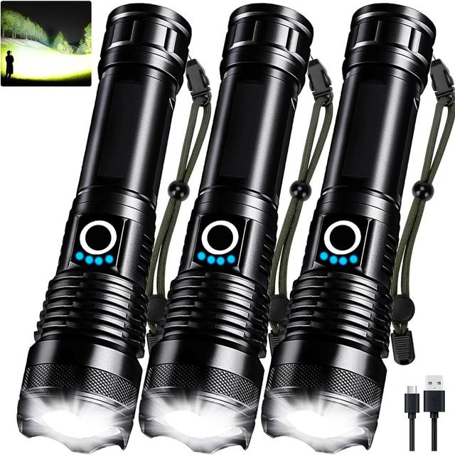 Mikenoon Taktische LED-Taschenlampe aus Aluminiumlegierung in Schwarz, wiederaufladbar für Outdoor und Camping - Bild 1