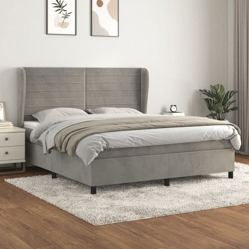Vidaxl Boxspringbett mit Matratze aus Samt in Grau, B/T/H: 180 x 200 cm - Bild 1