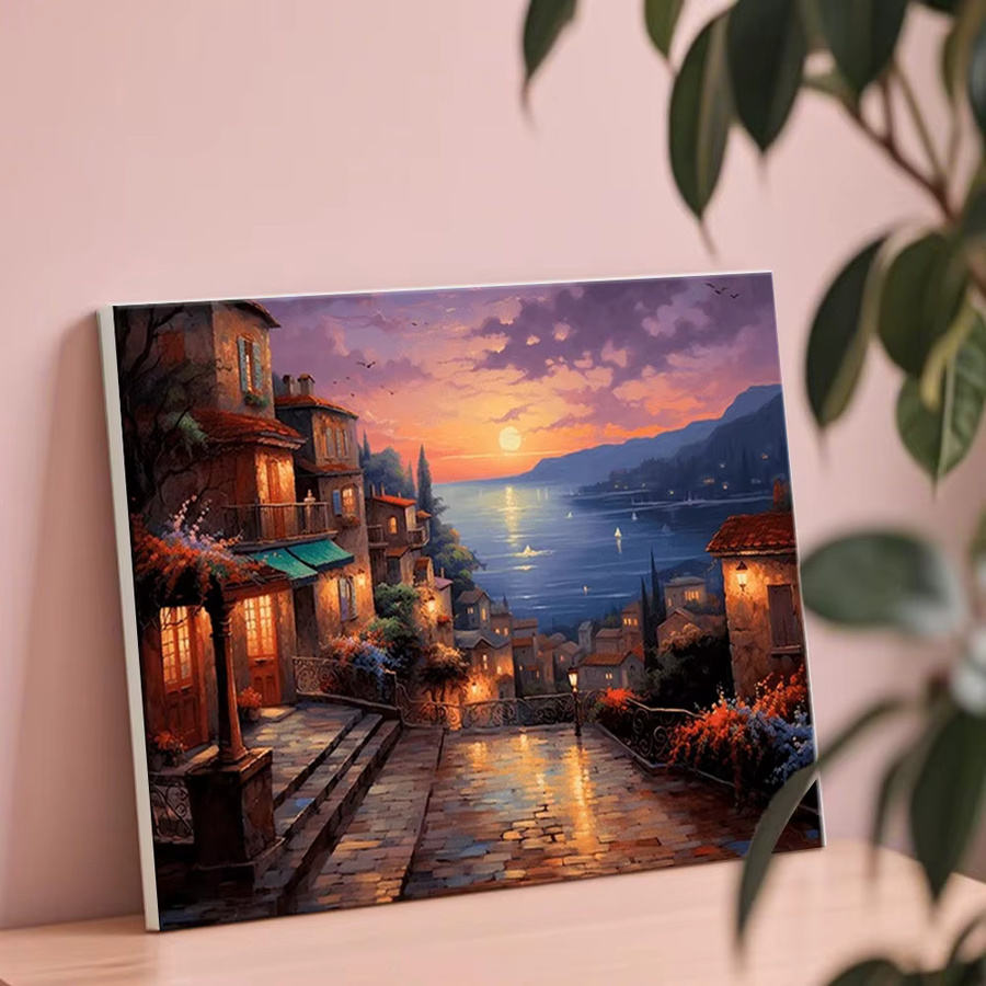 HUACAN Malen nach Zahlen House Harbor Landschaft mit Meer Motiv in Multicolor als handgemachtes Dekor für dein Zuhause - Bild 2
