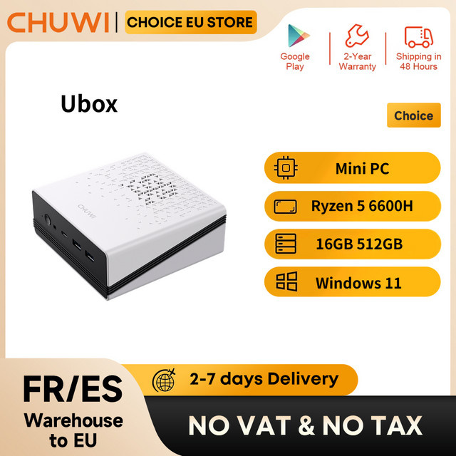 CHUWI UBox Mini PC mit AMD Ryzen 5 6600H, 16GB DDR5, 512GB SSD, Windows 11 Pro, WiFi 6 und Bluetooth 5.2, Weiß - Bild 1