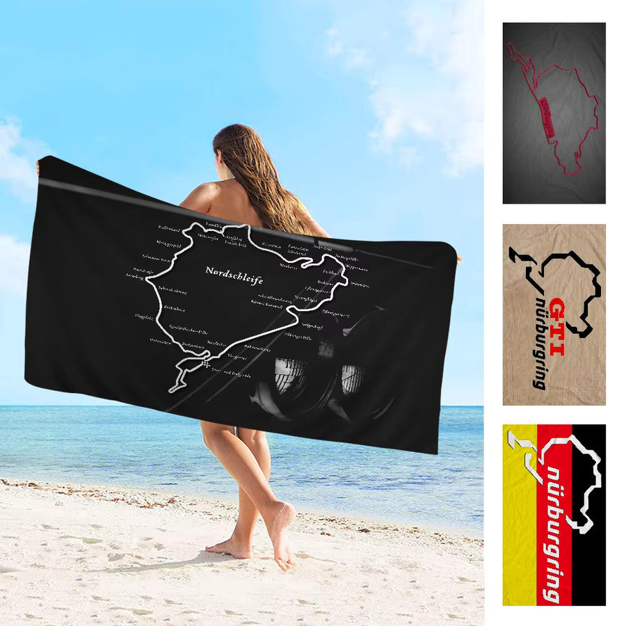 Saugfähiges Mikrofaser-Strandtuch Nurburgring Circuit in Schwarz mit Grafikdruck für Erwachsene - Bild 2