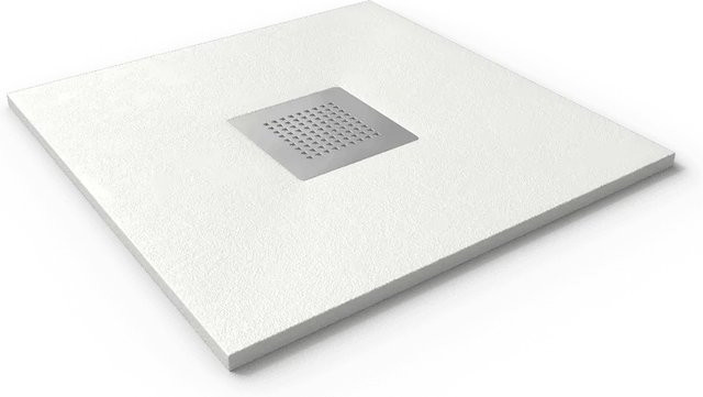 Stano Duschwanne aus Mineralguss Extra Flach in Weiss mit Ablaufschutz in Chrom, B/T: 90 x 80 cm - Bild 1