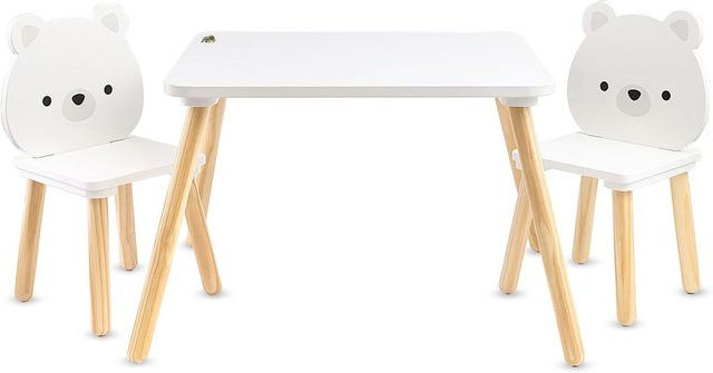 Moni Kinder Tischset aus Holz mit zwei Stühlen in Weiß mit Bären-Design für das Kinderzimmer - Bild 1
