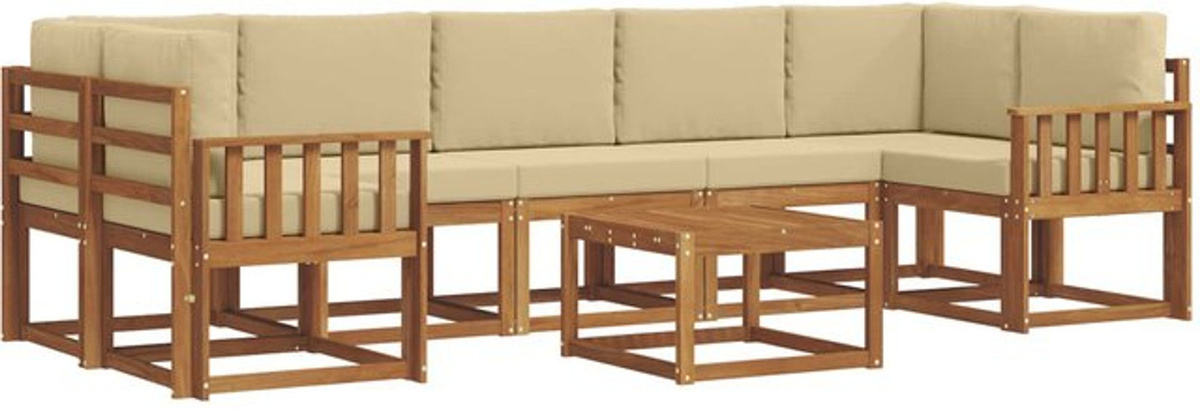 vidaXL Outdoor-Sofagarnitur aus Akazie mit 8-teiligem Kissen-Set in Natur und Beige - Bild 1