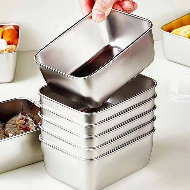 6-teiliges Edelstahl-Lebensmittelbehälter-Set von BAIJL in Silber, auslaufsicher und stapelbar mit Snap-Lid-Deckeln - Bild 1