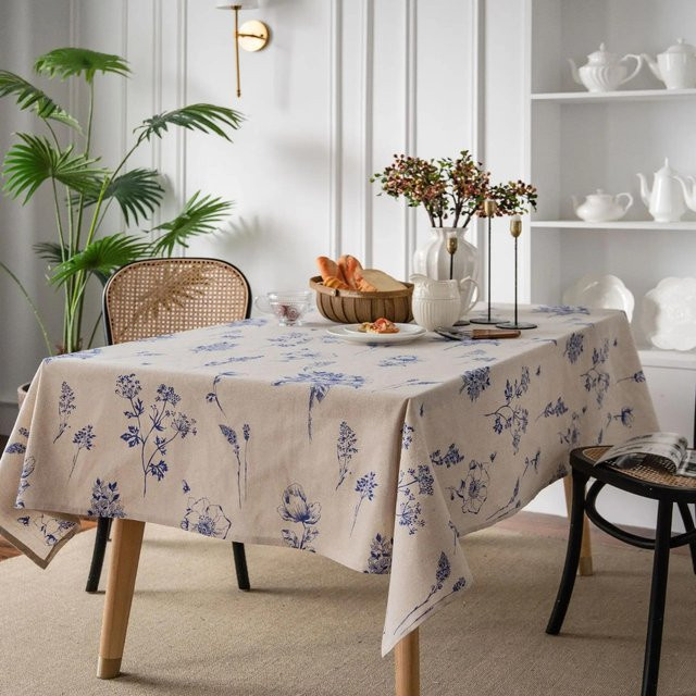 Super Six Tischdecke aus Baumwolle und Leinen mit floralem Print in Weiß und Beige, B/T: 60 x 60 cm - Bild 1