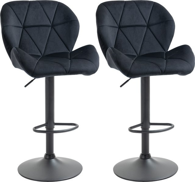 HOMCOM 2er-Set Barhocker mit Rückenlehne, drehbar und höhenverstellbar, Schwarz, Samtbezug mit Diamanttufting - Bild 1