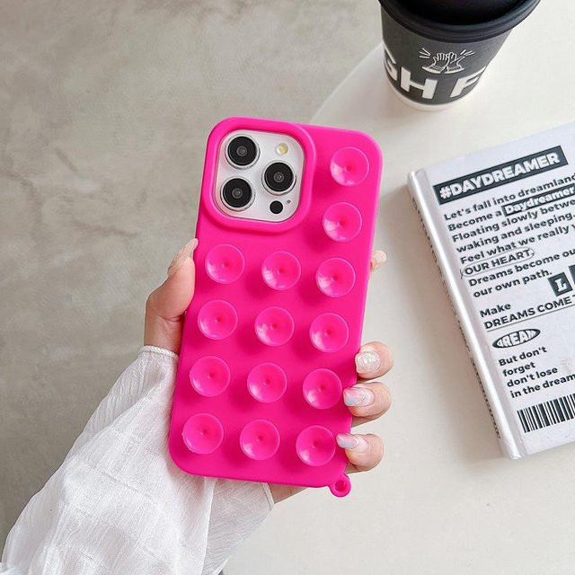 TUNEDEE Silikon Handyhülle mit Saugnapf für iPhone 11 bis 16 Pro Max, rutschfest und stoßfest, Pink/Mehrfarbig - Bild 1