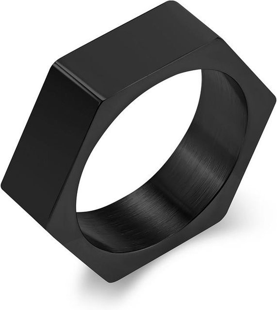 YIRAN Ring Edelstahl, sechseckig, graviert, schwarz, Herren - Bild 1