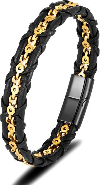 YULIN Armband, Lederzopf, Edelstahl, Titan, Herren, 19cm - Bild 1