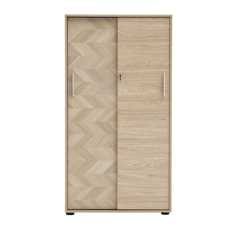 Schildmeyer Arezzo Hochschrank mit Schiebetüren in Eiche und Beige, Fischgräte, H: 150 cm, B: 80,1 cm, T: 38,2 cm - Bild 2