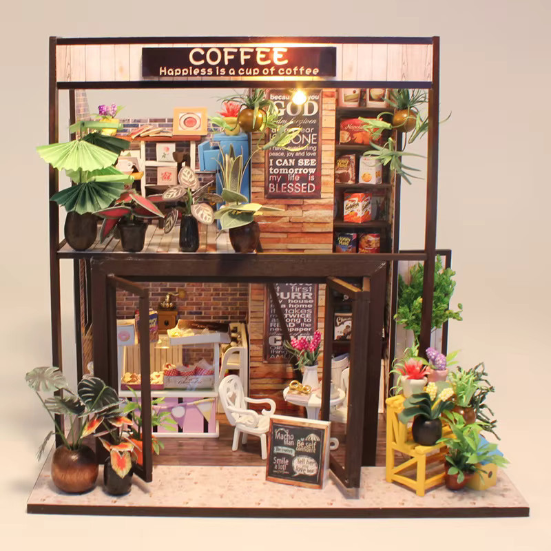 zuuton Miniatur-DIY-Puppenhaus aus Holz mit Möbeln und Werkzeug, kreatives Set Zeit des Kaffees in Natur und Mehrfarbig - Bild 2