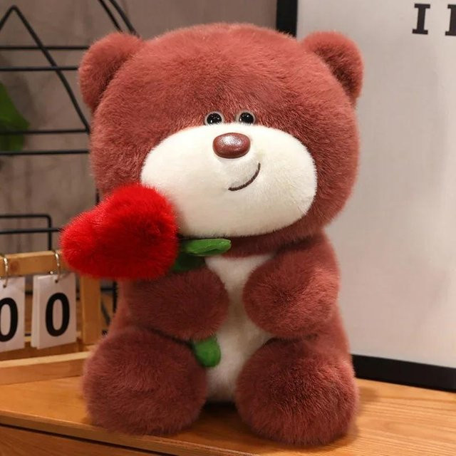 Kidsly Cartoon-Bär mit Rose, Plüschtier, braun, ab 14 Jahren - Bild 1