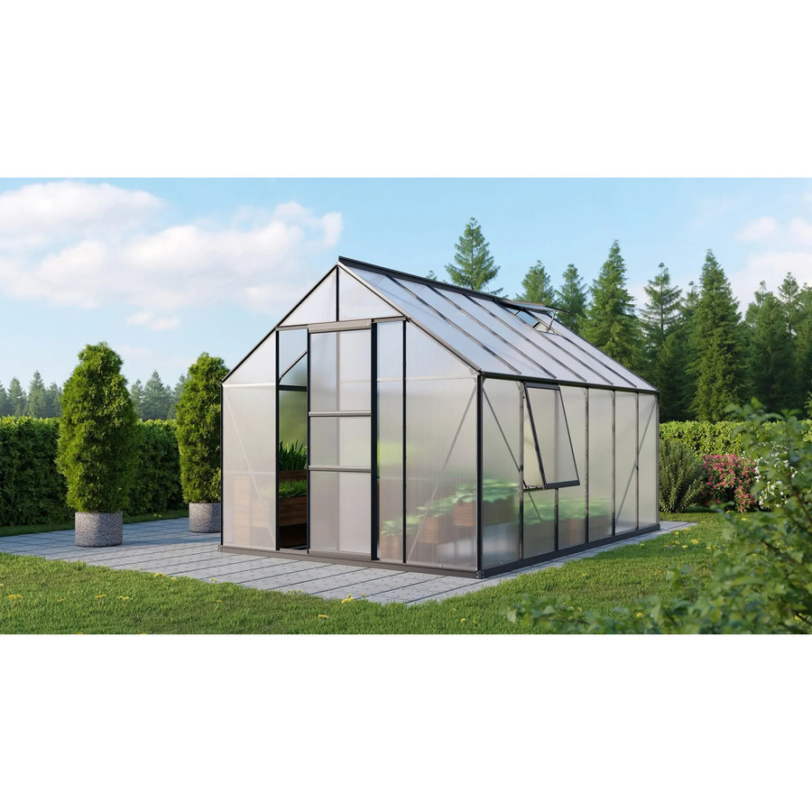 Vitavia Gewächshaus Meridian 1 9900 in Schwarz mit 4 mm Polycarbonat und Schiebetür - Bild 4