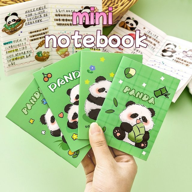 Panda-Notizbuch für Kinder in Grün, liniertes A6 Softcover-Notizbuch aus Karton - Bild 1