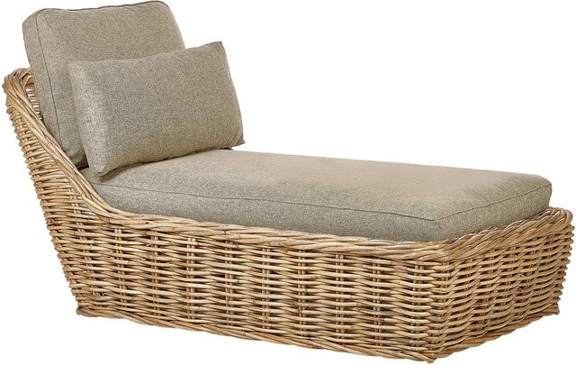 Beliani Gartenliege aus Polyrattan in Grau und Beige mit UV-beständigem Outdoor-Stoff, B/T/H: 180 x 93 x 100 cm - Bild 1