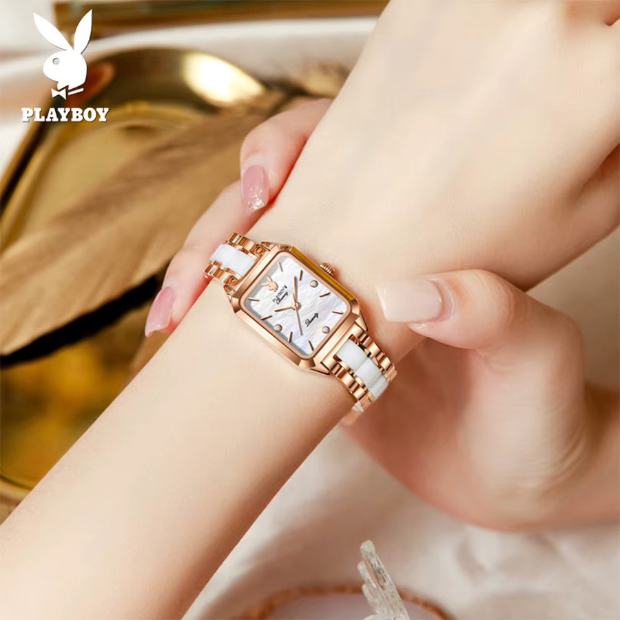 PLAYBOY Armbanduhr, Quarz, Keramik, Weiß, Damen, eckig - Bild 3