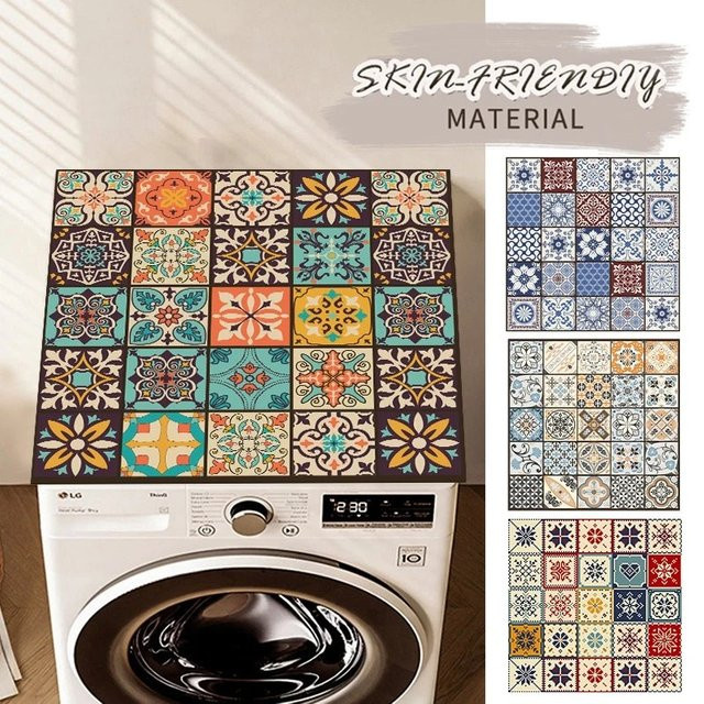 VIKAMA Retro Bohemian Staubschutzhülle für Waschmaschinen und saugfähige Abtropfmatte in Multicolour - Bild 1