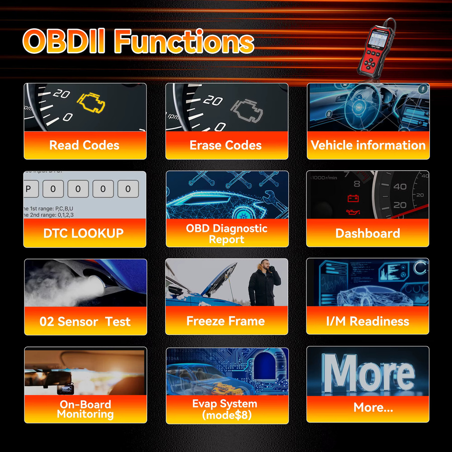 KONNWEI KW340 Bluetooth OBD2 Diagnosegerät für CAN EOBD mit Motor-Batterietest, Fehlercode-Löschung und Echtzeit-Daten zur O2-Inspektion - Bild 2
