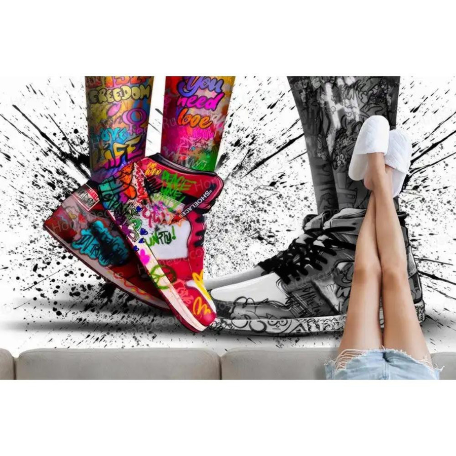 Runder JGJG Badezimmer-Eingangsteppich mit Graffiti-Schuhdesign in Multicolour, B/T: 60 x 90 cm - Bild 2