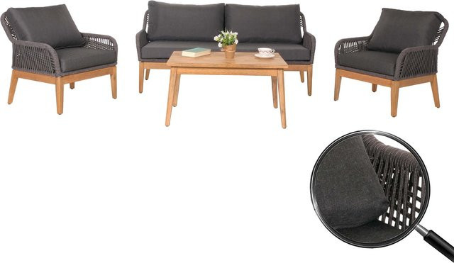 MCW Gartengarnitur H56b 4-teiliges Lounge-Set aus Akazie mit Seilgeflecht in Dunkelgrau - Bild 1