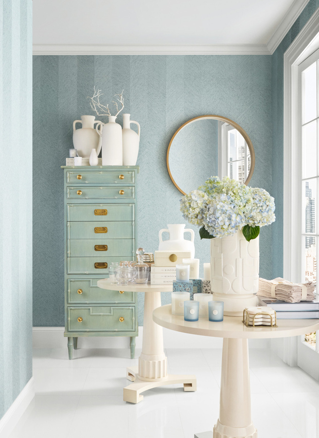 Thibaut Tapete West Brook Mineral Blau Abstrakt Geometrisch - Bild 1