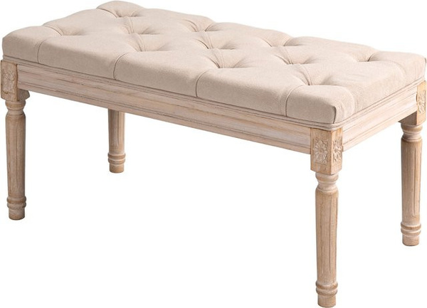 HOMCOM Polsterbank im Vintage-Design mit Knöpfen in Beige, Leinenoptik, B/T/H: 80 x 40 x 43 cm