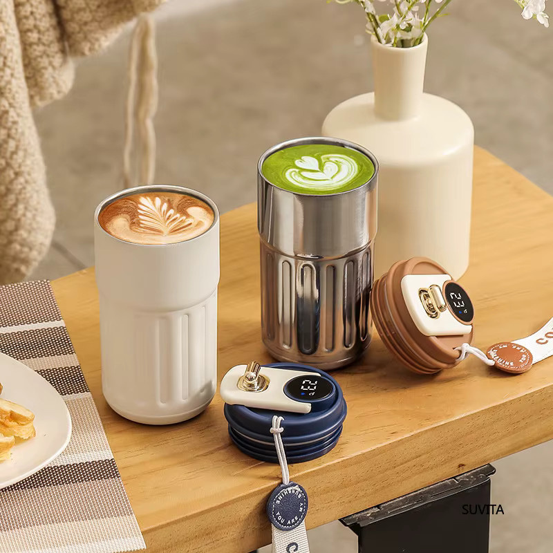 SUVITA Thermos Trinkflasche mit Smart Display Temperaturanzeige aus Edelstahl in Silber, 450 ml - Bild 2