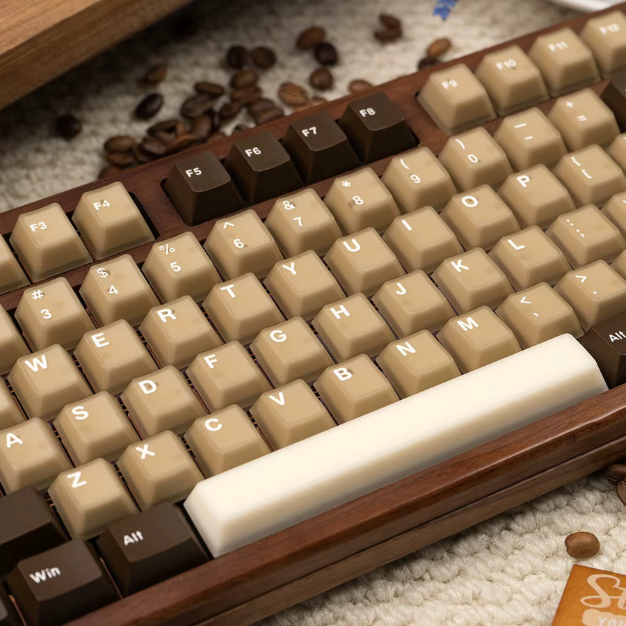 Venit Keys Caffe Latte Tastenkappen Set mit 164 Tasten in Beige, Transluzente Double Shot Cherry Profile ABS+PBT Keycaps für MX mechanische Tastaturen - Bild 4