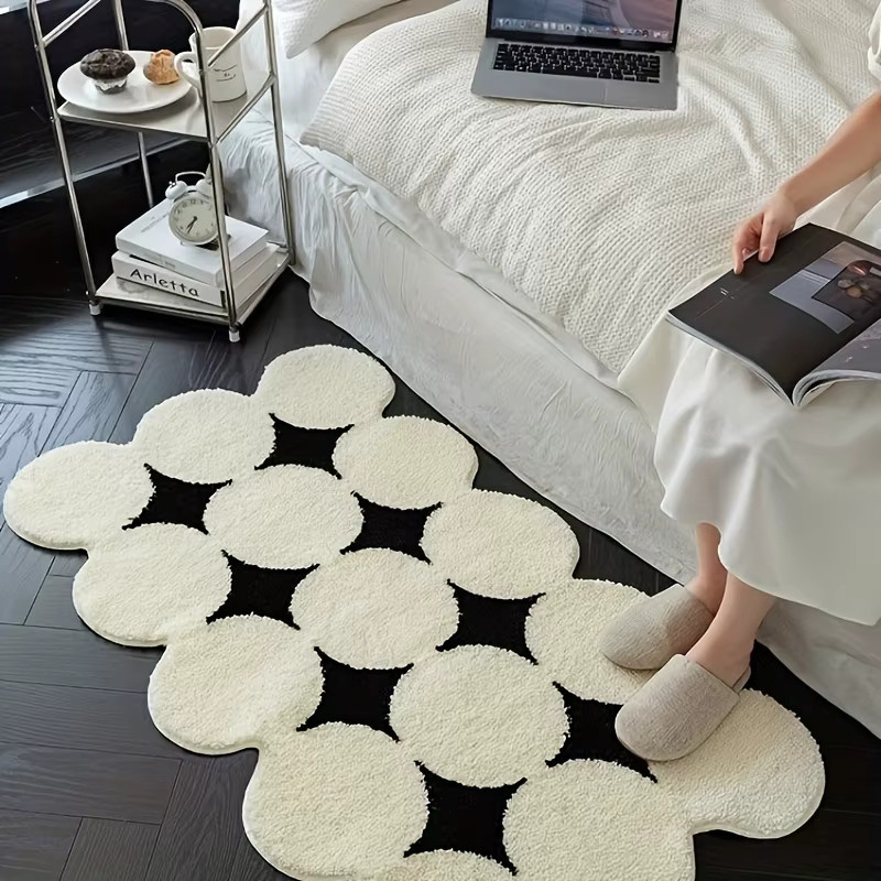 VIKAMA Badezimmermatte mit Sternmuster in Schwarz-Weiß, weiche und saugfähige Matte für Badezimmer, Wohnzimmer oder Schlafzimmer, Breite: 60 cm, Tiefe: 40 cm - Bild 3