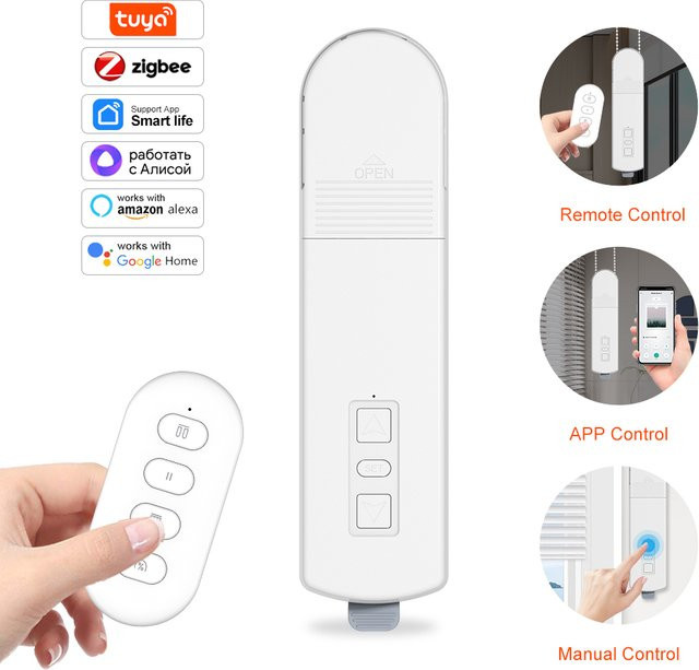 Tuya Zigbee Smart Blind Motor, batteriebetriebener elektrischer Rollmotor in Weiß, kompatibel mit Alexa und Google Home - Bild 1