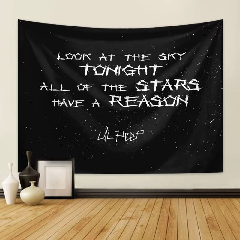 Moderner Wandteppich mit Typografie und abstraktem Design in Schwarz-Weiß für dein Schlafzimmer oder Jugendzimmer - Bild 3