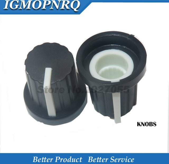 10er Set Kunststoff Potentiometer Knöpfe mit gerändeltem Gewinde in Schwarz, Wellendurchmesser 6 mm - Bild 1
