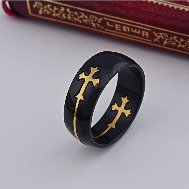 YIRAN Jewelry Kreuzring Edelstahl, Zweifarbig, Schwarz, Unisex - Bild 1