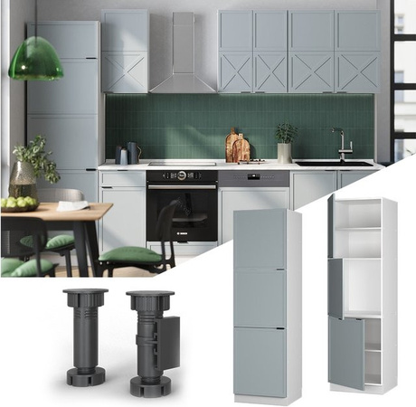 Vicco Vorratsschrank Fame-Line Weiß Hellblau-Grau mit 3 Türen und Soft-Close-Scharnieren B: 60 cm, H: 206 cm, T: 64 cm