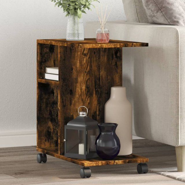 vidaXL Beistelltisch mit Rollen aus Holzwerkstoff in Räuchereiche, B/T/H: 50 x 30 x 55 cm - Bild 2