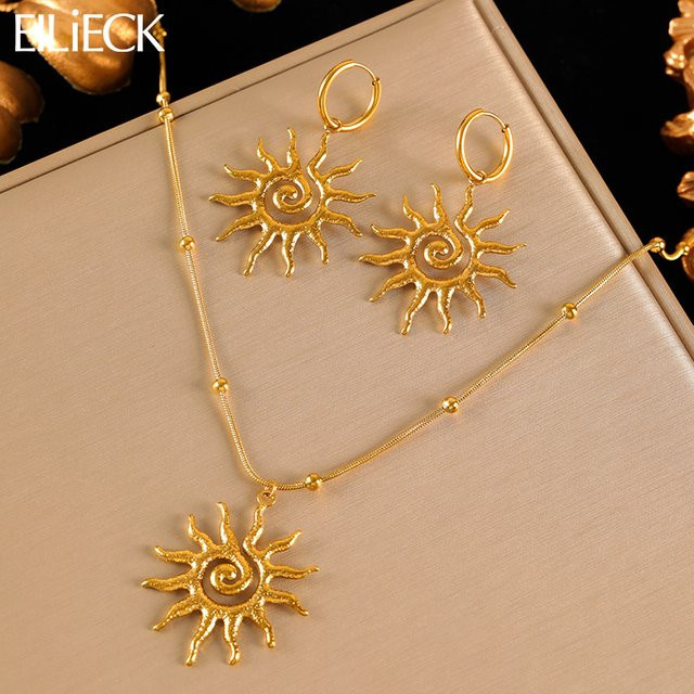 EILIECK Schmuck-Set Halskette und Ohrringe, Edelstahl, Gold, Damen, Vintage - Bild 1