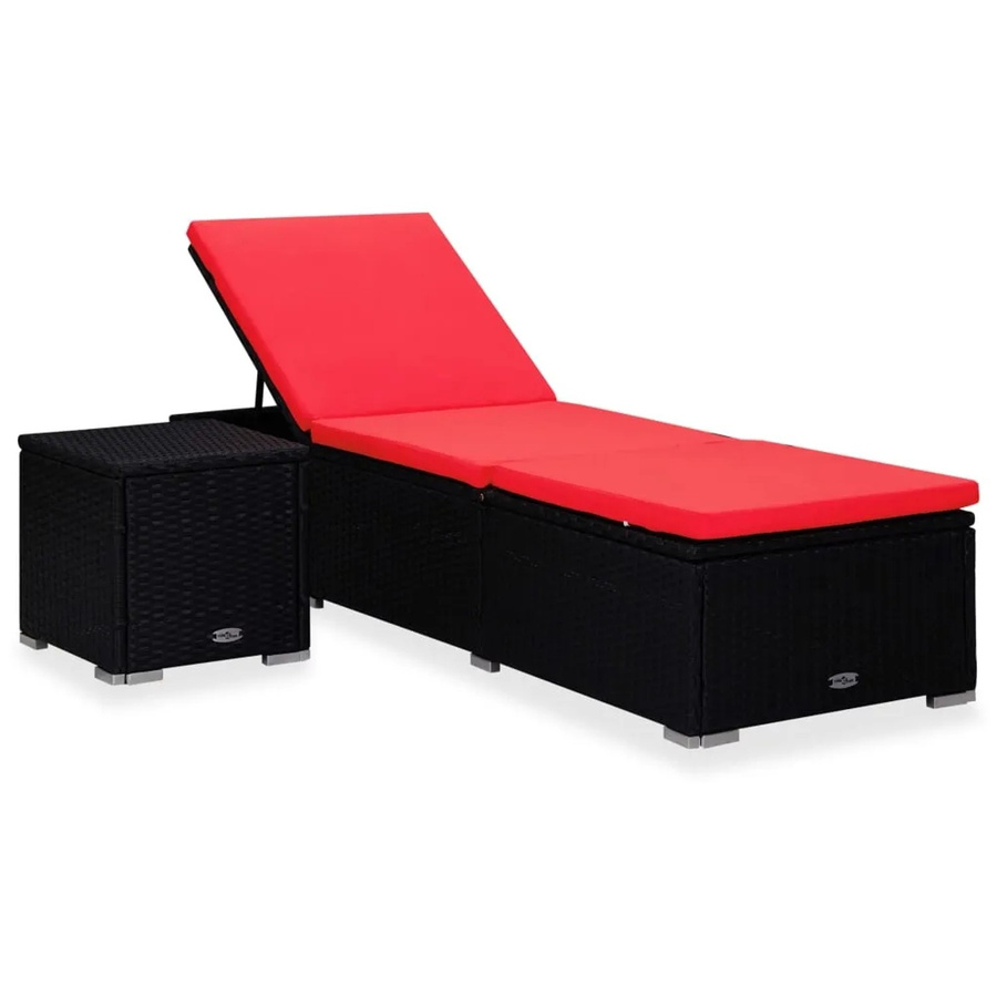 vidaXL Sonnenliege aus Poly Rattan mit wetterfester Auflage und Teetisch in Rot - Bild 2