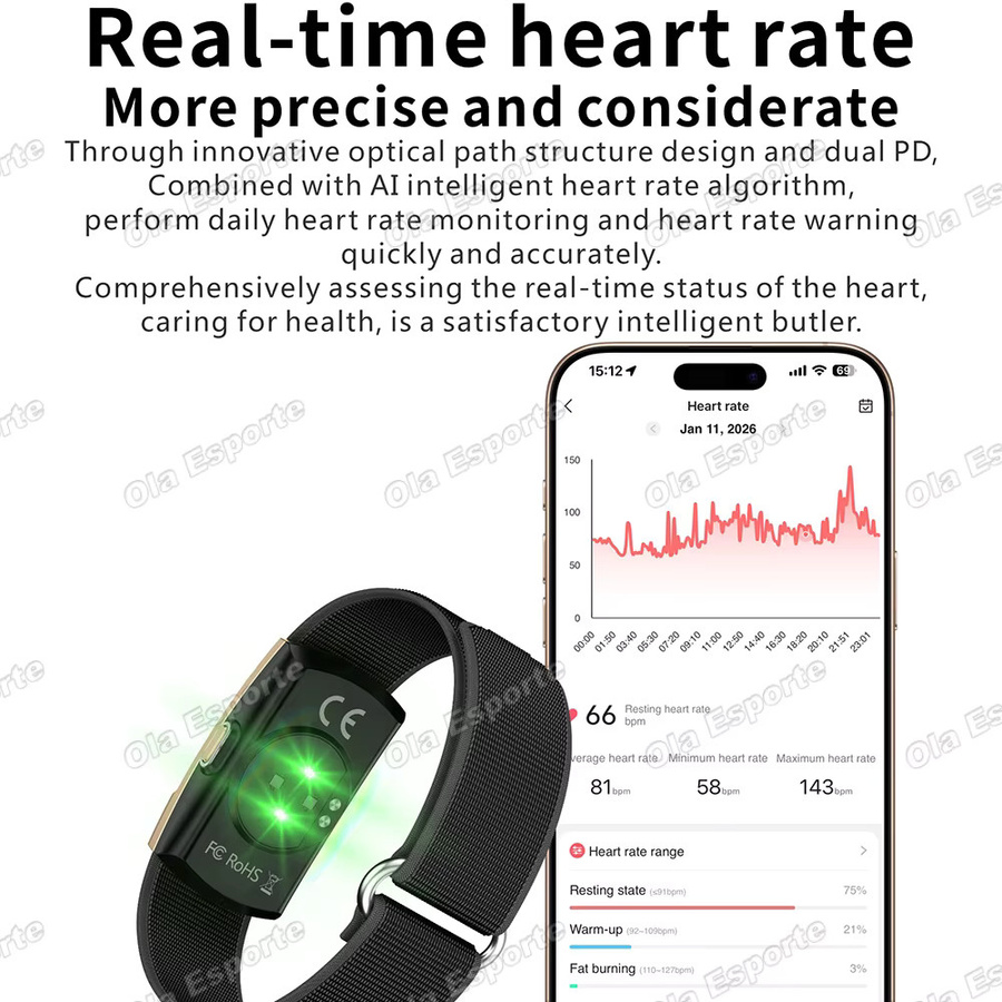 Ola Esporte Smart-Armband in Gold mit Herzfrequenz-, Schlaf- und EKG-Überwachung, Schrittzähler und wasserdichter Sport-Smartwatch - Bild 2