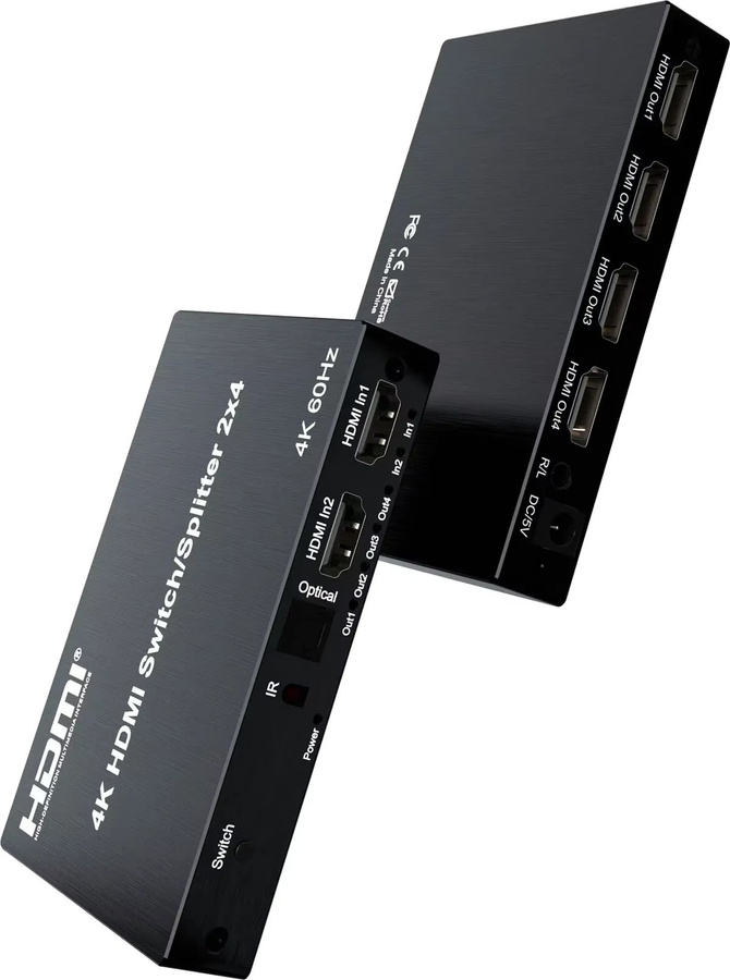 RULLZ HDMI Switch Splitter 2x4 mit 4K 60Hz, Audio-Extraktor mit 3,5mm Klinke und SPDIF, Video-Verteiler Konverter in Schwarz - Bild 4