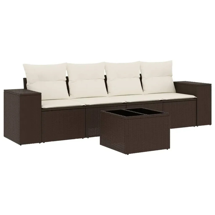 vidaXL 5-tlg Garten-Sofagarnitur aus Polyrattan in Braun mit UV-beständigen Kissen und pulverbeschichtetem Stahlgestell - Bild 2