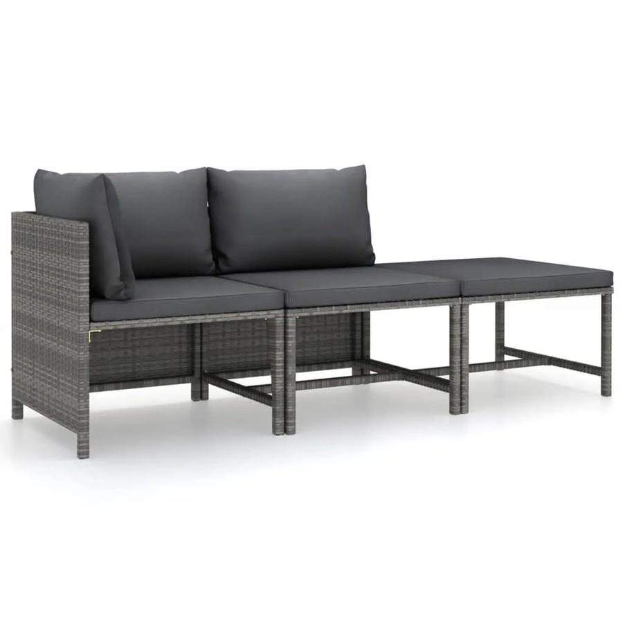 vidaXL 3-tlg. Garten-Lounge-Set L-Form aus PE-Rattan mit Kissen in Anthrazit/Grau - Bild 2