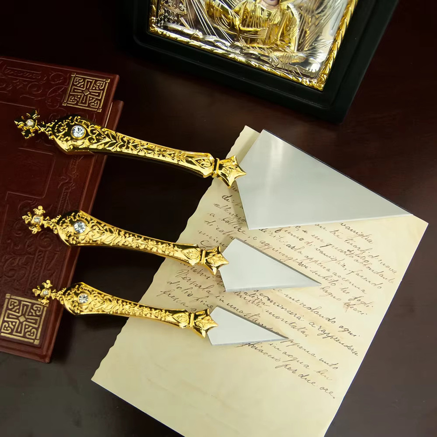 HTISOK Metallmesser für orthodoxe religiöse Rituale in Gold und Weiß mit dekorativen Mustern - Bild 1