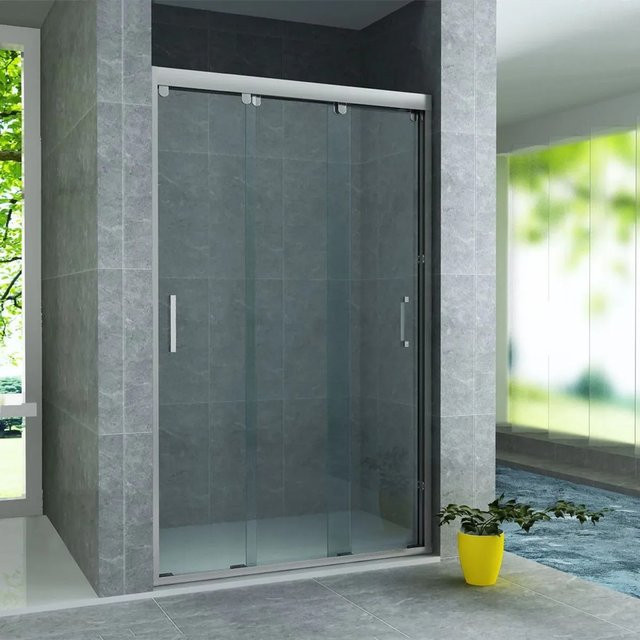 Aloni 3-teilige Nischen-Schiebetür aus Glas mit Easy-Clean-Beschichtung, Farbe Transparent/Silber, B: 120 cm, H: 200 cm, Glasstärke: 8 mm - Bild 1