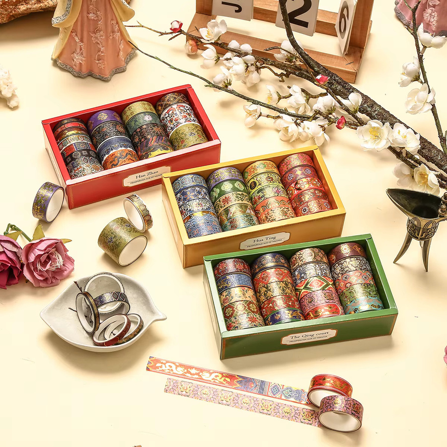 20 Rollen Washi-Tape im chinesischen Stil mit Goldfolie in Gold und Multicolour für dein Scrapbooking und DIY-Tagebuch - Bild 4