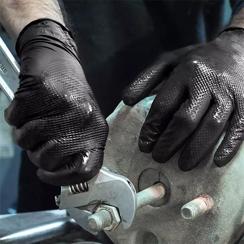 YUMARCH Nitril-Einweghandschuhe in Schwarz, latexfreie Mechaniker-Handschuhe mit Diamantstruktur für Industrie und Handwerk, Größe M - Bild 4