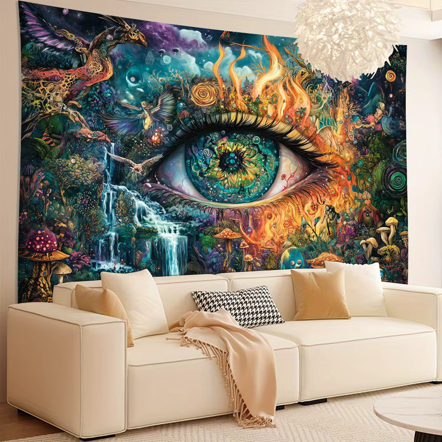 VIKAMA Fantasy Giant Eye Wandteppich mit Nebel-Muster und Feder-Design, Mehrfarbig, B: 60 cm, H: 40 cm - Bild 2