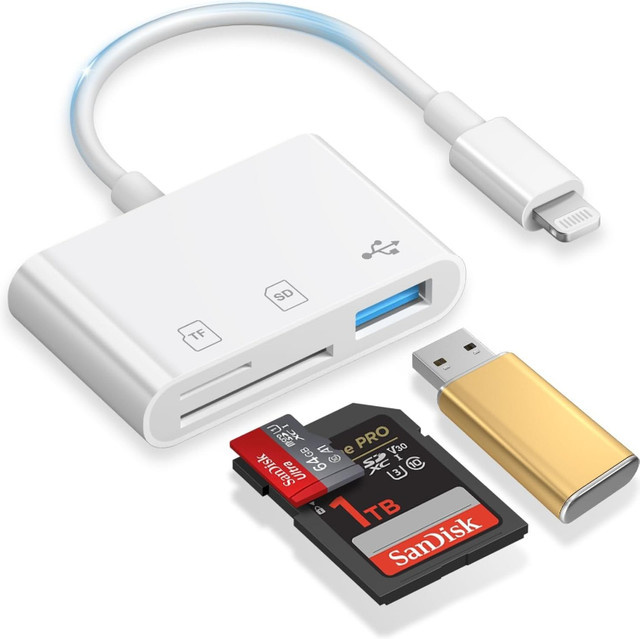 Huaxunyuan 3-in-1 Lightning SD-Kartenleser und Micro-SD-Adapter für iPhone 14 13 12 11 in Weiß - Bild 1