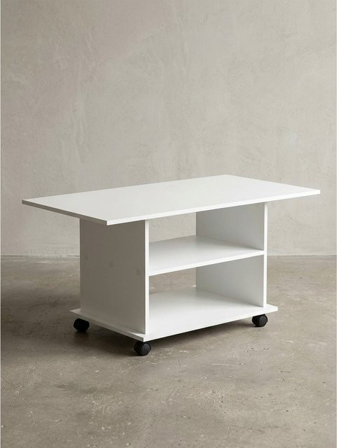 KADIMA DESIGN Couchtisch aus Holz mit drehbarer Platte und Rollen in Weiß, B/T/H: 95 x 54,5 x 51 cm - Bild 1