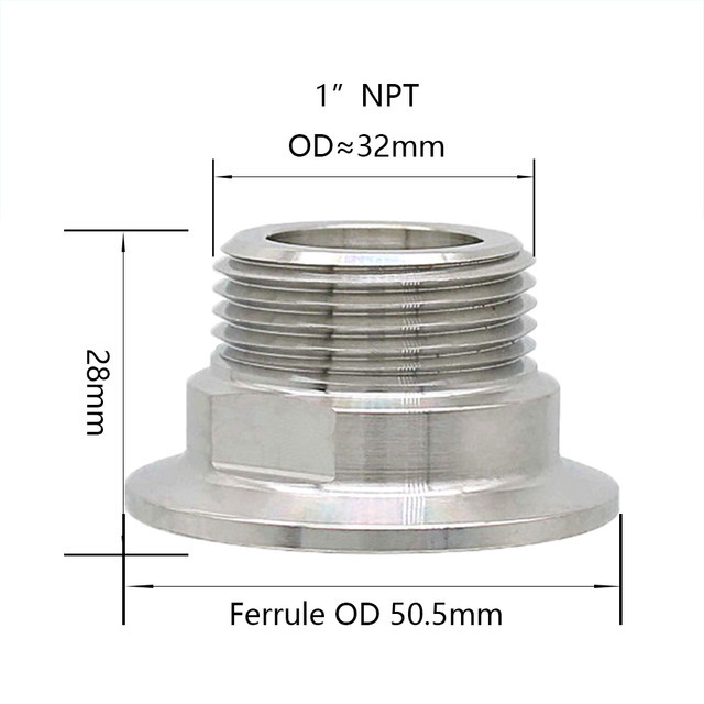 YQBS Sanitärrohrverschraubung Adapter NPT Außengewinde auf Ferrule Tri Clamp aus 304 Edelstahl - Bild 1